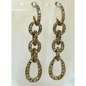 Monet Blue Honey Gold Tone Rhinestone Dangle Earrings 2 1/4 Drop Vintage